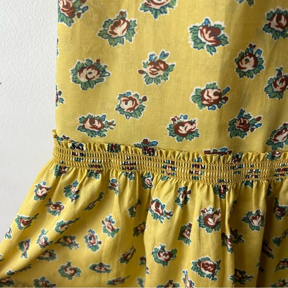 Tory Burch 100% Cotton Smocked Cotton-Voile Skirt Dress Yellow Garden Rose XL